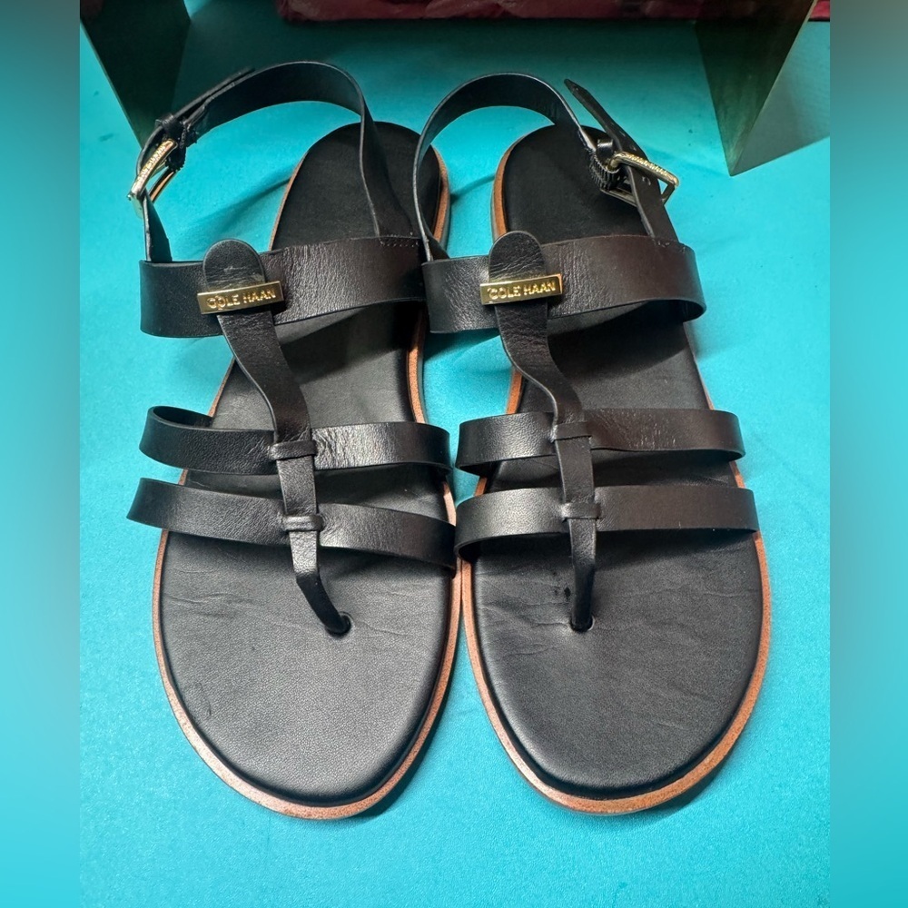Cole Haan Black Leather Sandals - Picture 1 of 7